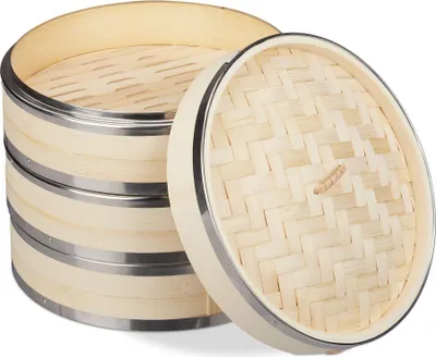 Produktbild von Dampfgarer aus Bambus, 3-stufig, traditionelles Design, passend für Wok und Topf