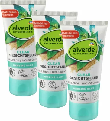 Produktbild von 3 x  alverde Naturkosmetik - Clear Gesichtsfluid Heilerde & Bio-Grüntee (3 x 50 ml)