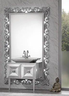 Produktbild von Casa Padrino Luxus Barock Badezimmer Set Silber - Waschtisch mit Waschbecken und Wandspiegel - Prunkvolle Badezimmermöbel im Barockstil