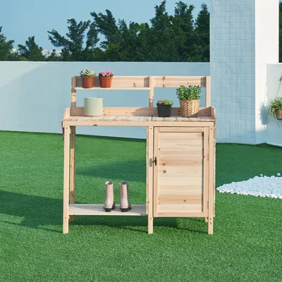 Obrázek produktu pro Rostlinný stolek "Alessano" se skříňkou 110 x 107 x 46 cm jedlové dřevo