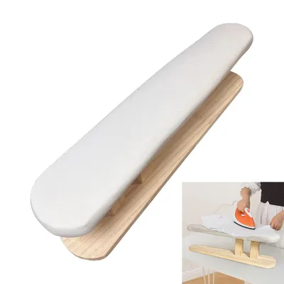 Produktbild von Bügelbrett mit Brust Ärmelpolster, Lang, mit Holzsockel, ideal für Haushalt, Schneiderarbeiten Reisen, Maße 57×16×13 cm, Weiß