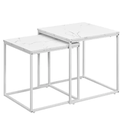 Produktbild von Fortena Couchtisch 2er Set Weiß Marmor Optik Modern Metallgestell