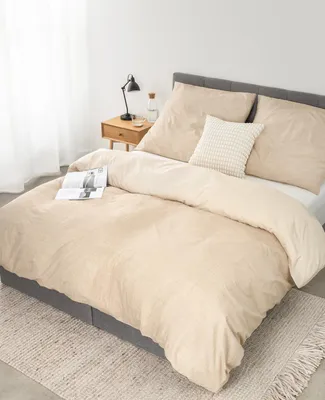 Produktbild von dibea Edel-Renforcé-Wendebettwäsche Beige – 155x220 cm Bettdeckenbezug & 80x80 cm Kissenbezug, 100% Baumwolle, mit Reißverschluss