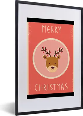 Produktbild von MuchoWow® Gerahmtes Poster Rentier - Zitate - Weihnachten - Frohe Weihnachten - Rot - Vintage 40x60 cm - Poster mit Schwarzem Bilderrahmen Wandposter Rahmen Foto Bilder - Poster in Rahmen