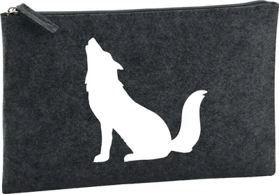 Produktbild von Huuraa Kulturbeutel Heulender Wolf Silhouette 1 Liter Charcoal Filz Kosmetiktasche Geschenkidee