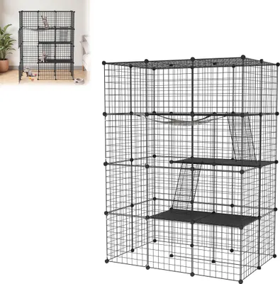 Image de UISEBRT Cage pour petits animaux à 4 niveaux pour chats - Enclos stable pour chats d'extérieur, 146 x 110 x 74 cm - DIY parc pour chats et petits animaux