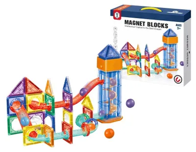 Zdjęcie produktu dla KLOCKI MAGNETYCZNE TOR KULKOWY 61 el. Kulodrom 3D Konstrukcyjny Zestaw