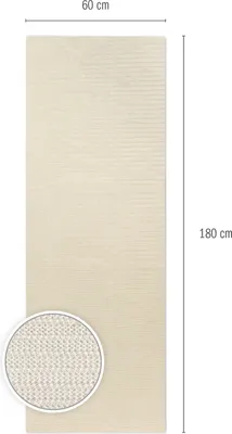 A beige rug with a textured pattern, shown with dimensions indicated.
