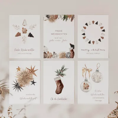 Produktbild von 6er Set Klappkarten Weihnachten A6 auf Strukturpapier mit Umschlag - braun