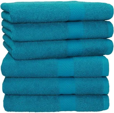 Produktbild von Unyqoos® Handtuchset 6-teilig – weiche 100% Baumwolle 50 x 100 cm, Petrol | für Sport, Strand & Reise, saugfähig, schnelltrocknend, bis 60°C