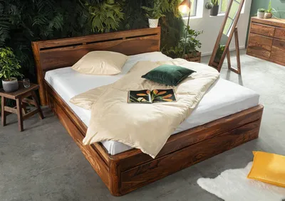 Produktbild von MASSIVMOEBEL24 Bett Sheesham 200x200 walnuss gewachst TORONTO #258