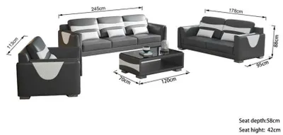 Produktbild von Sofagarnitur Luxus Komplette Couchgarnitur Grau Kunstleder Sofa 321