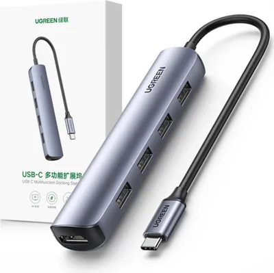 Obrázok produktu pre Ugreen 6W1 Multifunkčný rozbočovač Usb C-3Xusb/Hdmi/Čítačka kariet Sd I Tf Grey