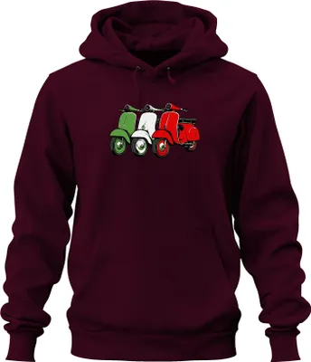 Obrázek produktu pro Itálie Retro Scooter Flag Scooter Vintage Style Lifestyle Uni mikina s kapucí, vínová, XL