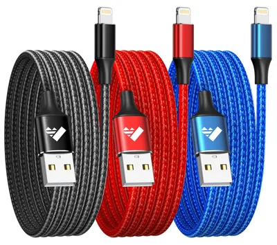 Produktbild von Aioneus iPhone Ladekabel 2M 3Pack, Lightning Kabel MFi- iPhone Schnellladekabel Nylon USB auf Lightning Kabel für iPhone 14 13 12 11 Pro Max X XS XR MAX SE 8 7 6 Plus 5s, iPad