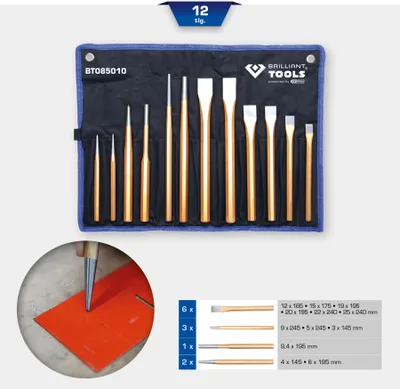 Image de BRILLIANT TOOLS Jeu de burins et chasse-goupilles 12 pièces - BT085010