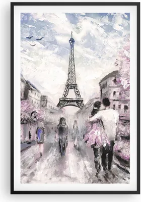 Produktbild von Gerahmtes Poster - Schwarzer Rahmen - Paris Weg Illustration eiffle - 61x91,5 cm - Wand Bild - Wanddeko - Wandbilder - Wandposter - Bilderrahmen - Bilder - Kunstdruck - Wandbild - P2BPA61x91-3149