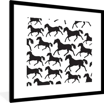 Produktbild von MuchoWow® MuchoWow® Gerahmtes Poster Pferde - Schwarz - Weiß - Mädchen - Kinder - Mädchen 40x40 cm - Poster mit zchwarzem Bilderrahmen - Poster - Plakat im Rahmen