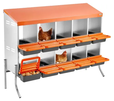 Produktbild von VEVOR 2-stöckige Hühner-Nistkästen, 10 Fächer, Metall-Eiablagekästen mit schützenden Sammeldeckeln, Roll-Nistkasten, einfach zu montieren, ideal für Hühner, Enten, Hühner und anderes Geflügel, 10 Fächer-a, Mit Stützbeinen-c