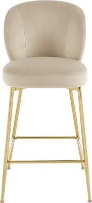 Produktbild von Set aus 2 Barhockern aus Velours und vergoldetem Metall - Beige - POLPONA