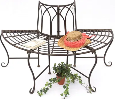 Produktbild von DanDiBo Baumbank Metall Wetterfest Braun 127 cm 3 Sitzer halbrund 121071 Gartenbank mit Rückenlehne Rundbank