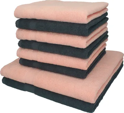 Produktbild von Betz 8-tlg. Set PALERMO - 2 Liegetücher 6 Handtücher 100% Baumwolle  Farbe: antrhazit / apricot