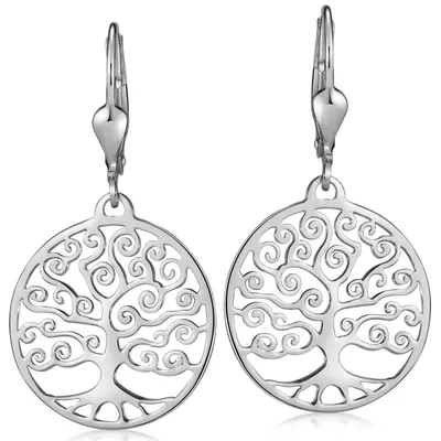 Elegante runde Ohrringe mit filigranem Lebensbaum-Motiv in Silber – symbolisieren Wachstum, Stärke und Verbundenheit mit der Natur.