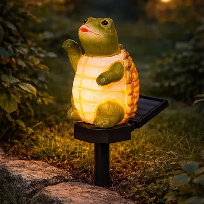 Produktbild von LED Solar Deko-Tiere als Gartenstecker | Tierfigur als Solarleuchte beleuchtet | aus Kunststein | ca. 41 cm | kabellos | Akku (Schildkröte)