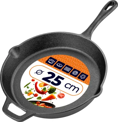 Produktbild von KADAX Gusseisenpfanne 25cm, Pfanne aus Gusseisen, induktionsgeeignet & backofenfest, Gusspfanne für Induktion, Grillpfanne, gusseiserne Bratpfanne, Steakpfanne