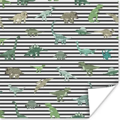 Produktbild von MuchoWow® Poster Kinderzimmer - Schwarz - Dinosaurier - Jungen - Mädchen - Kinder 100x100 cm - Babyzimmer