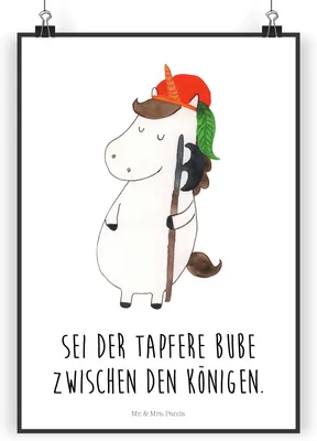 Produktbild von Mr. & Mrs. Panda Bild Einhorn Junge DIN A3 - Weiß - Geschenk, Plakat, Einhörner, Bube, Kunstdruck, drucke, Unicorn, Mittelalter, wanddeko, Wandbild
