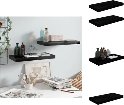 Produktbild von vidaXL Schweberegale 2 Stk. Hochglanz-Schwarz 50x23x3,8 cm MDF -  Wandregale