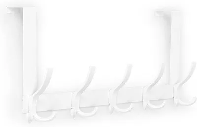 Image de Lot de 5 crochets muraux doubles - Porte-serviettes mural - Crochets muraux pour vêtements, sacs et chapeaux - Blanc - Pièce unique