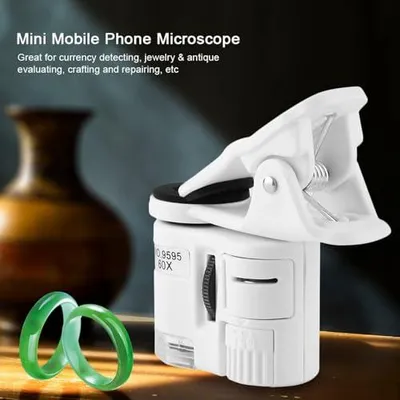 60X Mini Pocket Mikroskop mit Handy-Clip, LED & UV-Licht