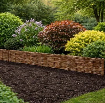 Produktbild von MIKONI Weidenzaun | 120x20cm | 10 STÜCK | Beeteinfassung  Buchepflöcken Beetumrandung Beetbegrenzung Beetzaun Rattanzaun Rasenkante Panel Rasenkante
