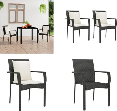 Produktbild von vidaXL Gartenstühle mit Kissen 2 Stk. Poly Rattan Schwarz - Gartenstuhl - Gartenstühle - Gartenmöbel - Outdoor Möbel