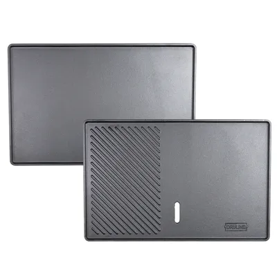 Produktbild von Grillplatte aus Gusseisen, geriffelt & glatt, beidseitig verwendbar, Gusseisenplatte Grill, mit Fettablauf, Emaille-Beschichtung, für PRORED Serie, Länge 32 cm x Breite 50 cm x Höhe 2 cm