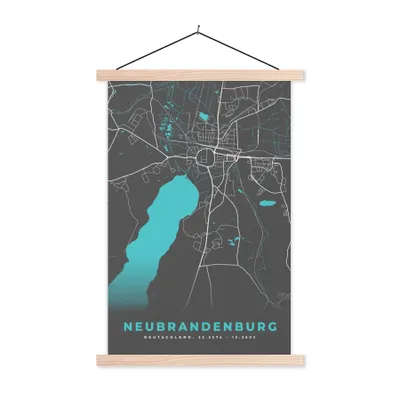 Produktbild von MuchoWow® Textilposter Deutschland - Blau - Neubrandenburg - Stadtplan - Karte 120x180 cm mit holzfarbenen Rahmen - Textil-Plakat