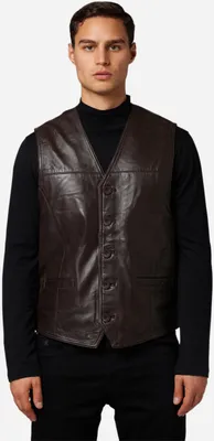 Immagine prodotto di Gilet in pelle da uomo Ricano 321 Gilet in nappa d'agnello - marrone / 4XL