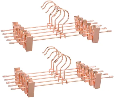 Produktbild von SONGMICS Hosenbügel aus Metall, 10 Stück, Kleiderbügel, 31 cm, mit 2 rutschfesten Clips, für Röcke, Hosen, Unterwäsche, Bügel, platzsparend, rostfrei, um 360° drehbar, Roségold CRI46R-10