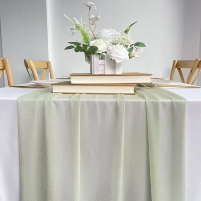 Obrázok produktu pre Šifónová obrus 305x77 cm, svetlozelená farba, vyrobená z polyesteru, vhodná na svadby a oslavy
