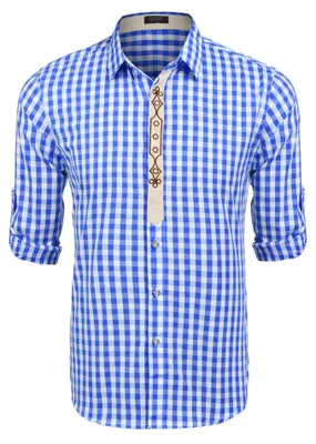 Zdjęcie produktu dla Męska koszula w stylu tradycyjnym, długie rękawy, w kratę - , krój regular, kolor niebieski - rozmiar 4XL