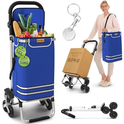 Immagine prodotto di Carrello della spesa ELONEO con vano refrigerato, carrello della spesa pieghevole, carrello della spesa regolabile in altezza, borsa rimovibile 56 L - Blu