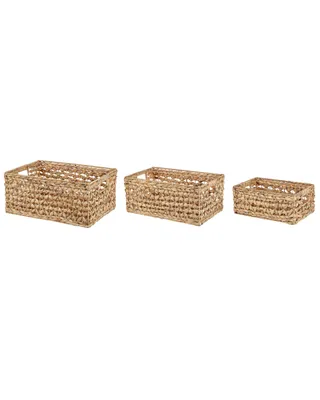 Produktbild von BELIANI Korb 3er Set Natürlich Wasserhyazinthen Handgeflochtene Dekokörbe Aufbewahrungskörbe für Kissen Decken Wohnzimmer Schlafzimmer Flur Bad
