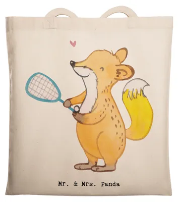Produktbild von Mr. & Mrs. Panda Tote Bag Fuchs Squash spielen - Transparent - Geschenk, Shopping Tasche, Laptoptasche, Squashhalle, Stoffbeutel, Ballsport, Uni