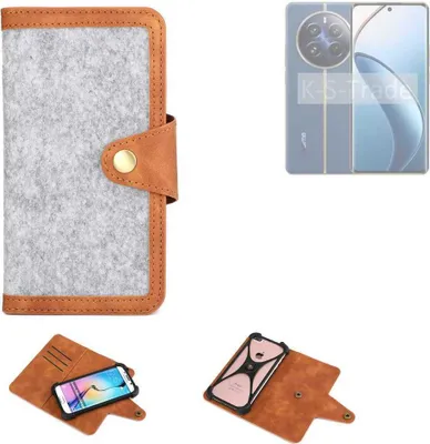Produktbild von K-S-Trade Handyhülle kompatibel mit Realme 12 Pro 5G Schutzhülle Filz-Hülle Kunst-Leder hellgrau braun (1x)