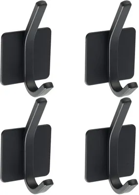 Produktbild von Unyqoos® Selbstklebende Garderobenhaken aus 304 Edelstahl, matt schwarz – Doppelhaken, rostfrei, 45×42×82 mm, 4er-Set