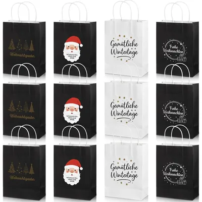 Productafbeelding van Kerstcadeauzakken met handgrepen van kraftpapier - 12 stuks