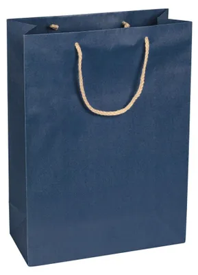 Immagine prodotto di Sacchetti di carta, blu scuro, 27 x 37 x 12 cm, con cordoncino in cotone - confezione da 12