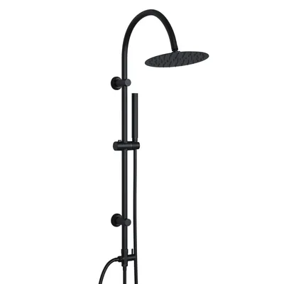 Produktbild von JOHO Regendusche Duschsystem ohne Armatur, Edelstahl Duschset mit Rund Kopfbrause D20cm, Vintage U-förmige Duschstange Schwarz